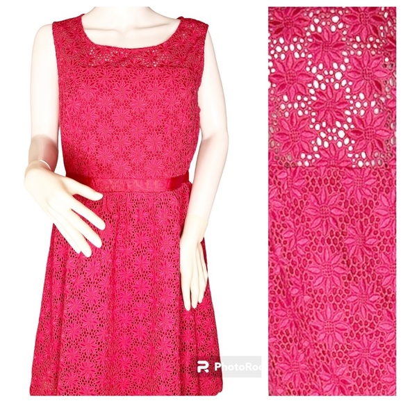 NWT. COLLETTE DINNIGAN Pink/Berry Short Day Lace Dress. Size L. - Picture 4 of 10
